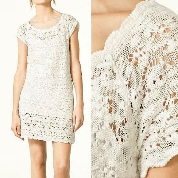Zara Dresses & Skirts - Zara Crochet Dress Cream Open Weave Dress Size S • NEW WITH TAGS •